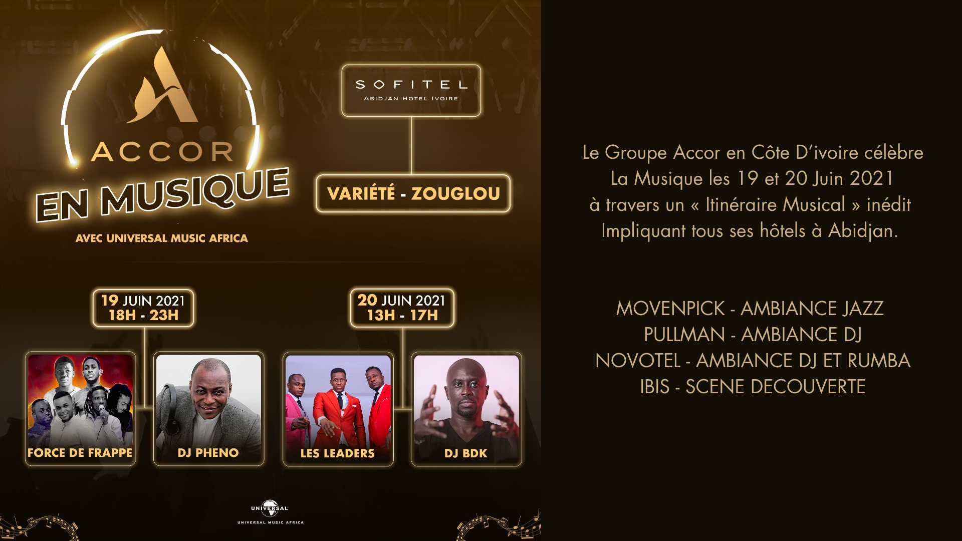ACCOR en musique les 19 et 20 juin 2021, avec Universal Music Africa